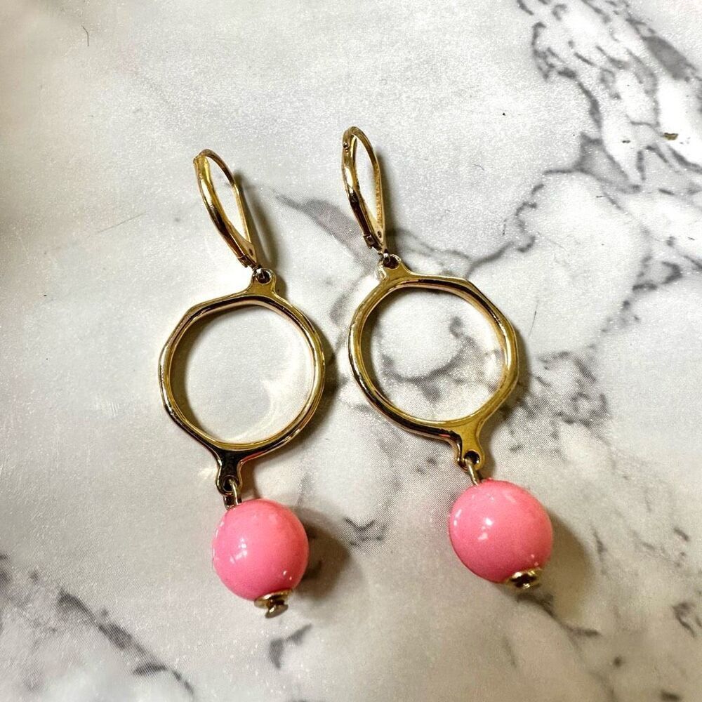 Gold tone peach ball drop earrings